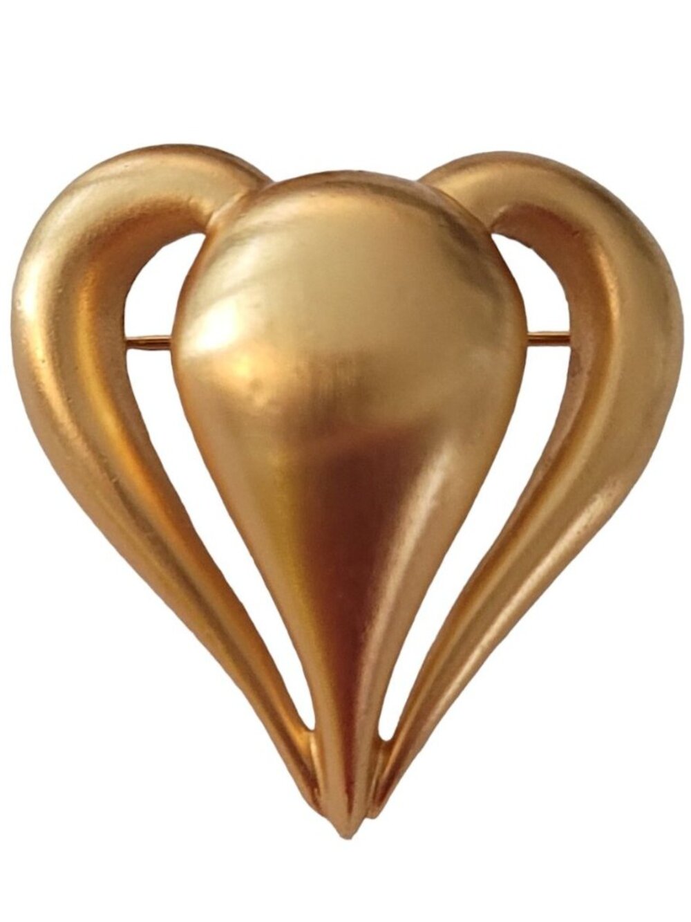 Anne Klein Matte Gold Tone Modernist Open Heart Pin Brooch, Signed E91